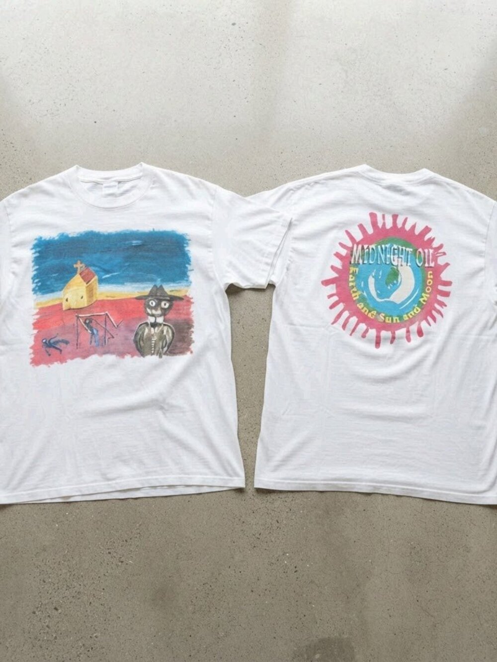 Midnight Oil Earth and Sun and Moon 2 Sides White T-Shirt S-4XL